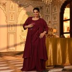 Jack Rose- Maroon Sequin Embellished Drape Saree Set with Cape