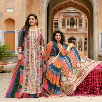 Rajkumari- Multicolour Modern Fusion Printed Zari Embroidered Lehenga Set