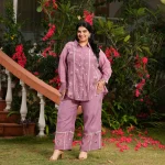 Star Fruit- Dusky Orchid Thread Embroidered Mul Chanderi Co-Ord Set